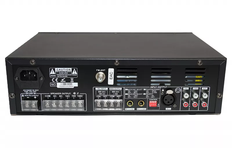 DSS-120E микшер-усилитель 120 Вт/100В, MP3, FM, Bluetooth, SD DSS-120E микшер-усилитель 120 Вт/100В, MP3, FM, Bluetooth, SD