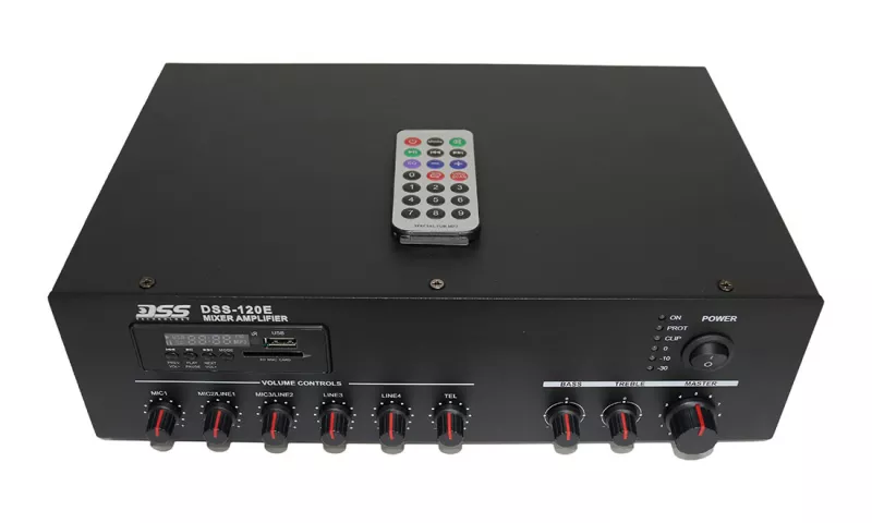 DSS-120E микшер-усилитель 120 Вт/100В, MP3, FM, Bluetooth, SD DSS-120E микшер-усилитель 120 Вт/100В, MP3, FM, Bluetooth, SD
