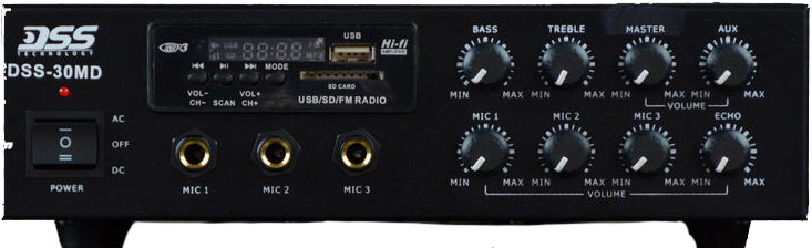 DSS-30MD микшер-усилитель c MP3/SD/FM/Bluetooth, 30 Вт/100 В DSS-30MD микшер-усилитель c MP3/SD/FM/Bluetooth, 30 Вт/100 В