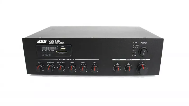 DSS-60E микшер-усилитель 60 Вт/100В, MP3, FM, Bluetooth, SD DSS-60E микшер-усилитель 60 Вт/100В, MP3, FM, Bluetooth, SD