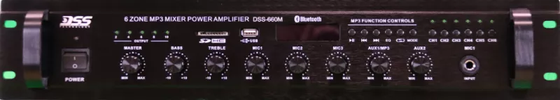 DSS-660M микшер-усилитель MP3/FM, 60 Вт/100 В DSS-660M микшер-усилитель MP3/FM, 60 Вт/100 В